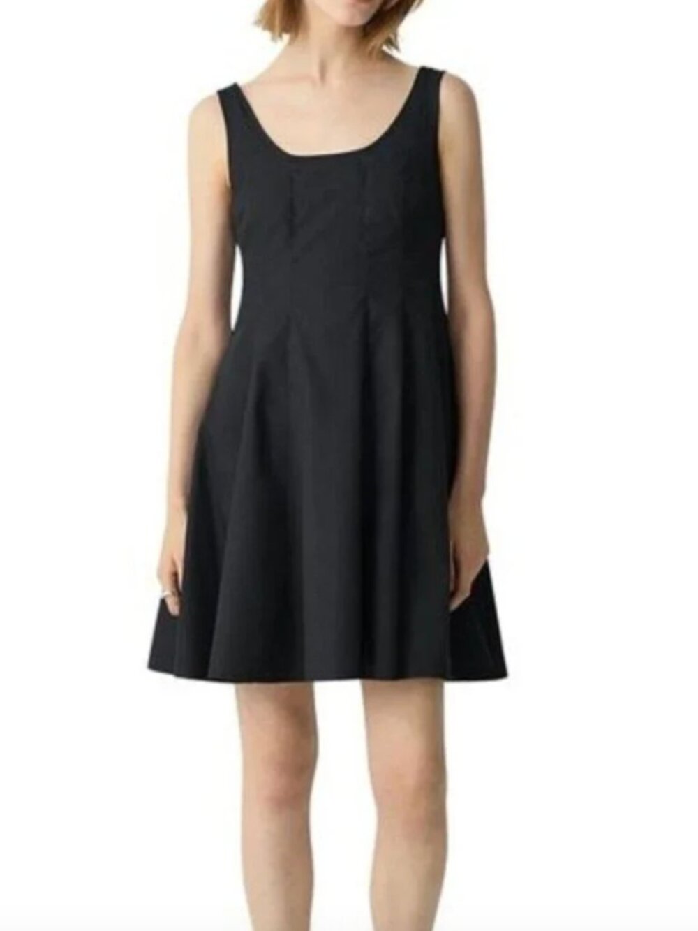 THEORY Fit and Flare Sleeveless Seam Flare Poplin Mini Dress 4 NWT Black